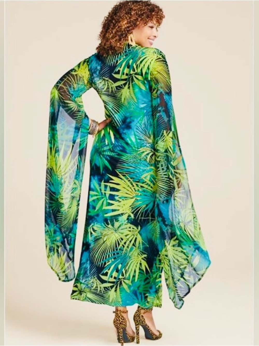 VENUS Plus Tropical Palm Print Flowy Sleeves Maxi Dress🌴 - Picture 7 of 10